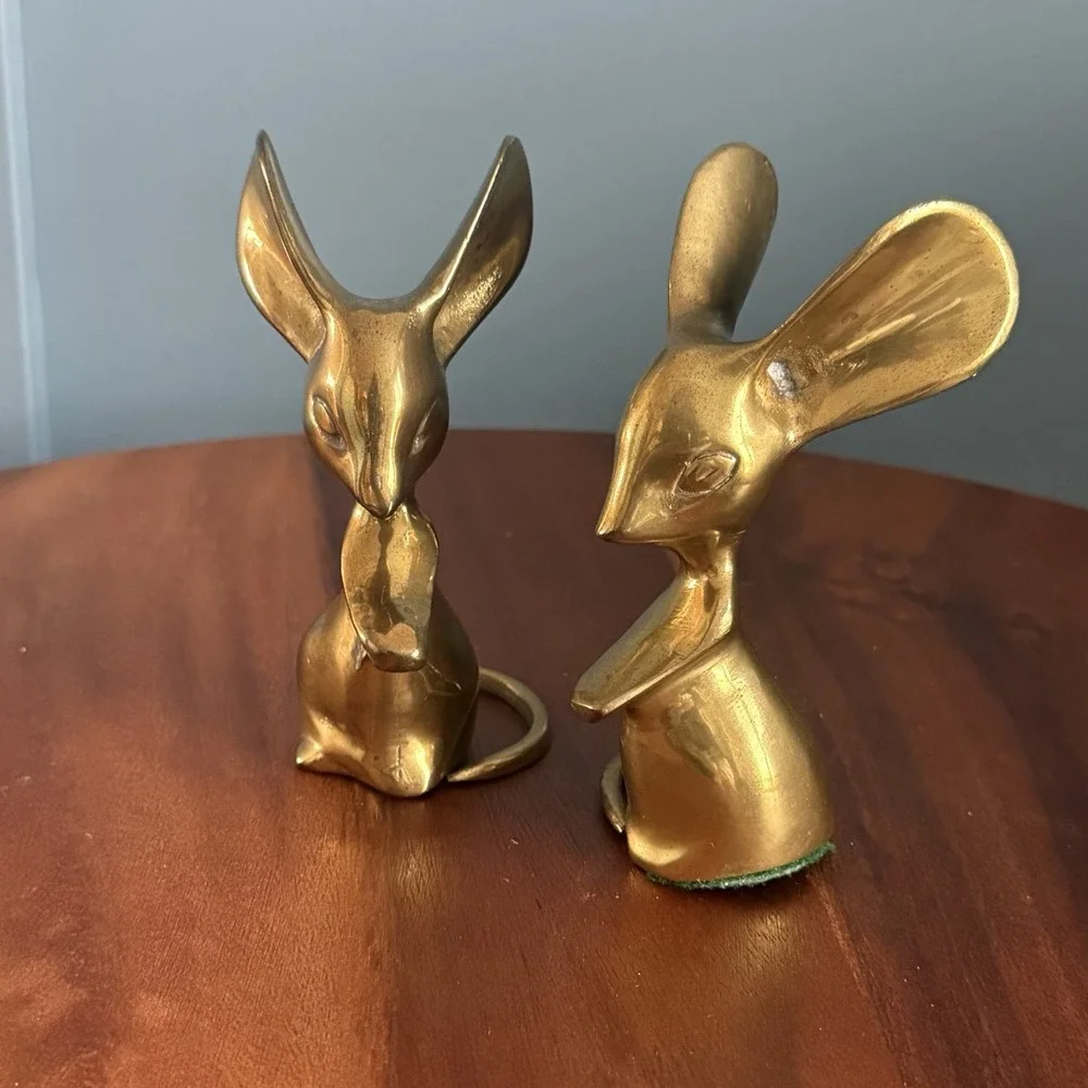 Vintage Brass Mouse Figurines Pair‎ Big Ears Cottage Woodland Decor Fairy Witchy